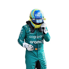 Detailed sponsor patches on Fernando Alonso Miami GP F1 Racing Suit
