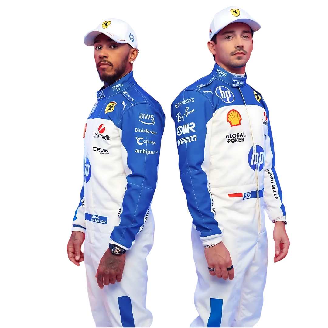 New 2025 Scuderia Ferrari HP Miami Grand Prix Charles Leclerc & Lewis Himilton F1 Team Replica Racing Suit